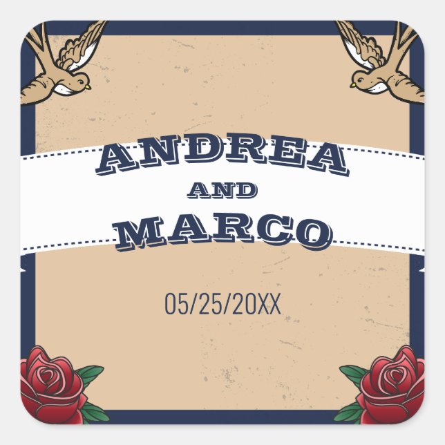 Sticker Carré Rockabilly Tattoo Gothique Destination Mariage (Devant)
