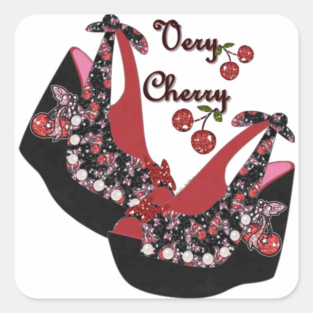 Sticker Carré Rockabilly Very Cherry Shoes (Devant)