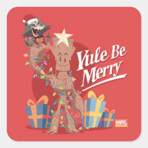 Sticker Carré Rocket & Groot "Yule Be Merry"