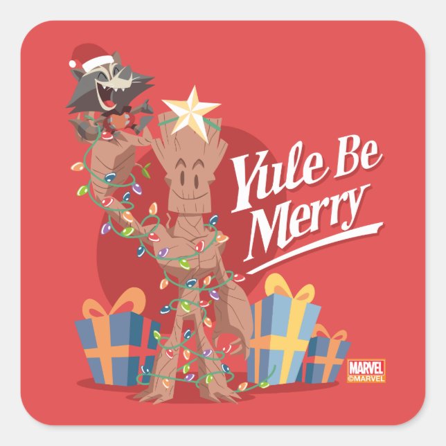 Sticker Carré Rocket & Groot "Yule Be Merry" (Devant)