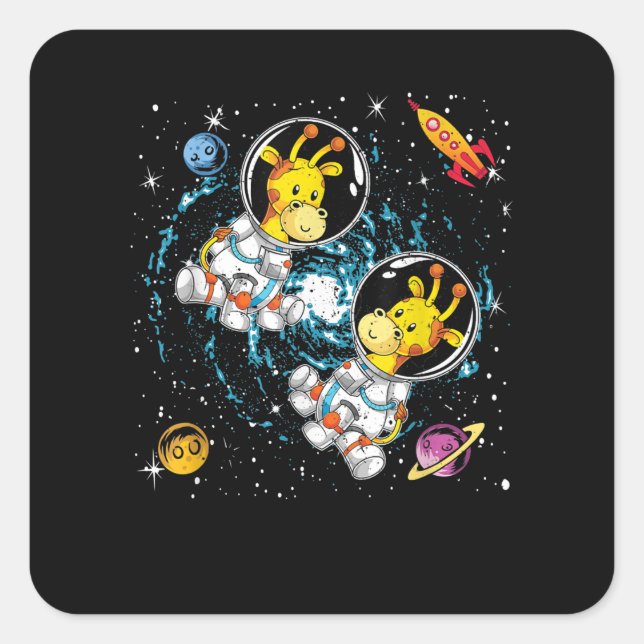 Sticker Carré Rockets Astronaut Afrique Zoo Animal Espace Extéri (Devant)