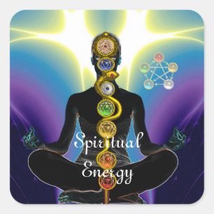 Sticker Carré RODE D'ASCLEPIUS 7 CHAKRAS, YOGA LOTUS POSE violet