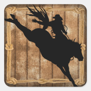 Sticker Carré Rodeo Cowboy Horse Bronco Silhouette
