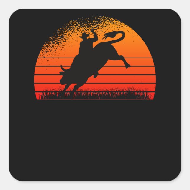 Sticker Carré Rodeo Western Cowboy Wild West Retro Bull (Devant)