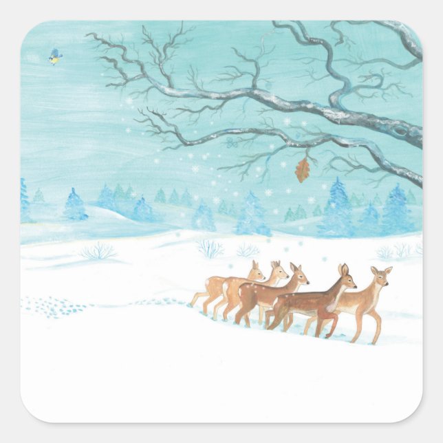 Sticker Carré Roe Deer en hiver (Devant)