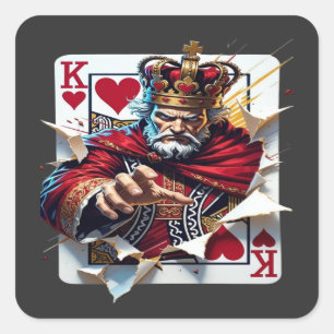 Sticker Carré Roi de cœur — Illustration de carte à jouer royale