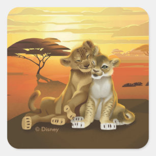 Sticker Carré Roi Lion  Simba et Nala au coucher du soleil