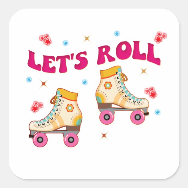 Sticker Carré Roll Roller Skate Retro Amateurs de patinage (Devant)