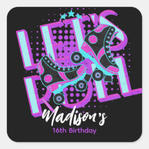 Sticker Carré Roller Skates Sweet 16 Thème Anniversaire