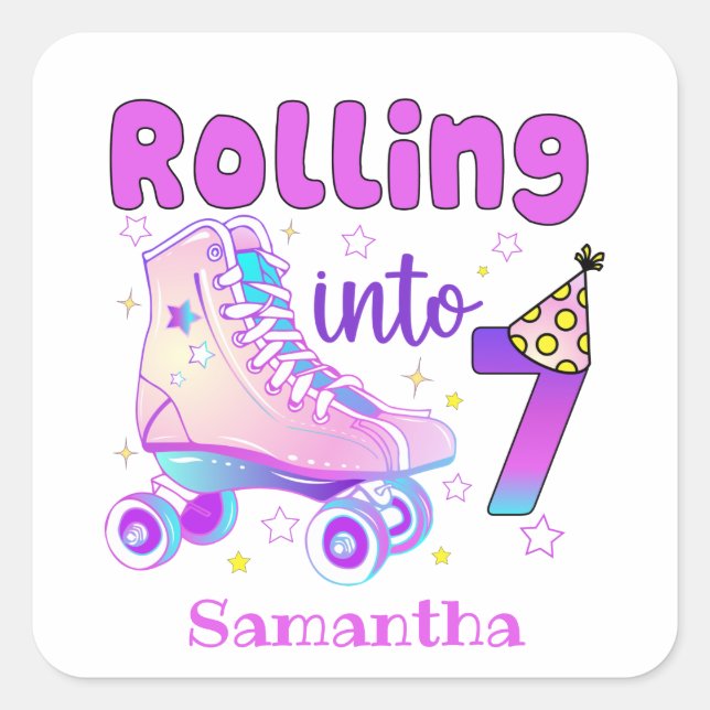 Sticker Carré Rolling In 7| Roller Skater Anniversaire Célébrati (Devant)