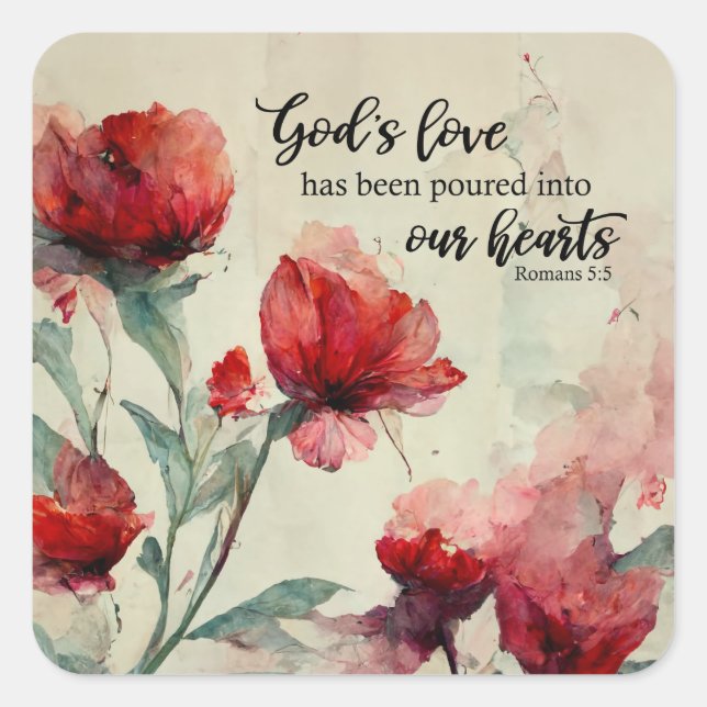 Sticker Carré Romains 5:5 La Bible Amoureuse de Dieu Verse Fleur (Devant)