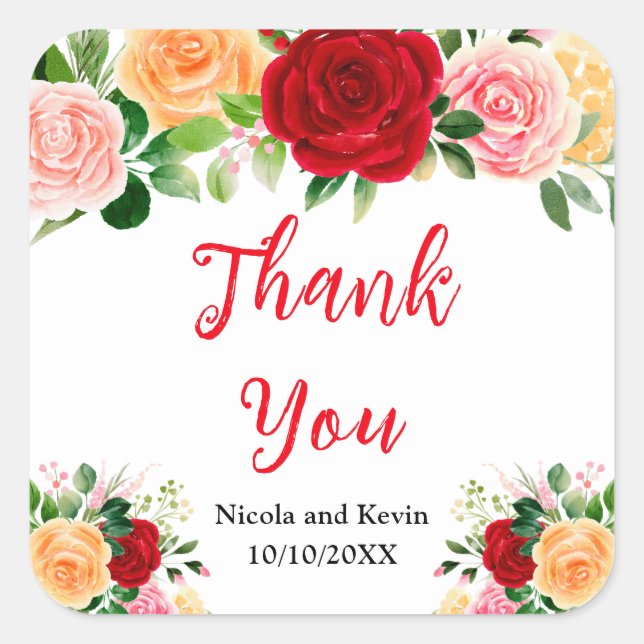 Sticker Carré Romantic Red and Orange Roses (Devant)