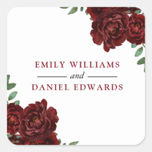 Sticker Carré Romantique Bourgogne Rouge Rose Mariage Fiançaille