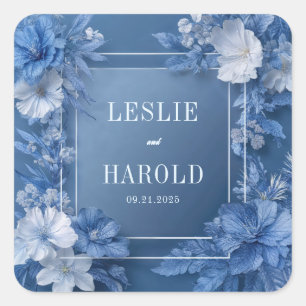 Sticker Carré Romantique Dusty Blue Garden Blooms Mariage