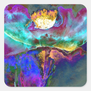 Sticker Carré Romantique élégant violet turquoise peinture de fl