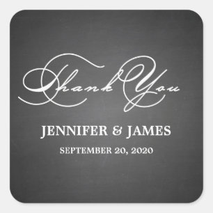 Sticker Carré Romantique Script Merci Mariage Favoriser les Étiq