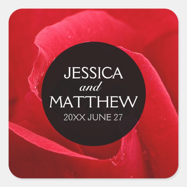 Sticker Carré Romantique Stylish Rose rouge Mariage Floral (Devant)