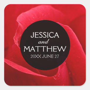Sticker Carré Romantique Stylish Rose rouge Mariage Floral
