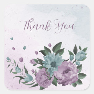 Sticker Carré romantique violet poussiéreux et fleurs bleu