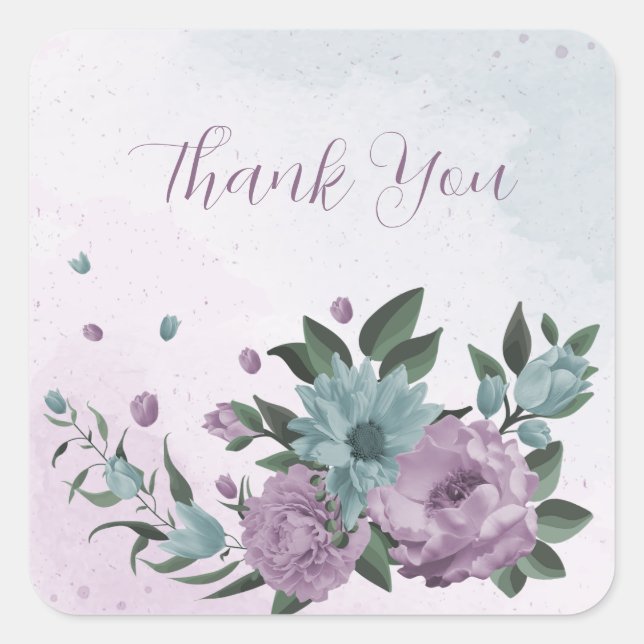 Sticker Carré romantique violet poussiéreux et fleurs bleu (Devant)