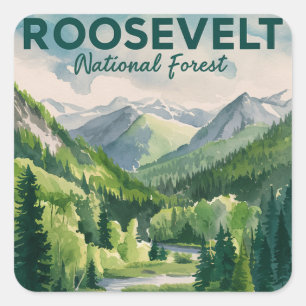 Sticker Carré Roosevelt National Forest Watercolor Travel