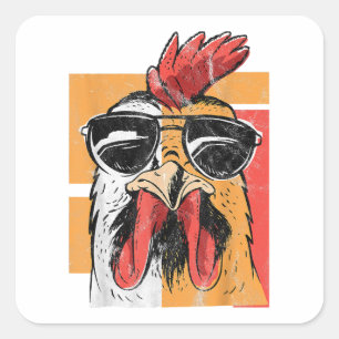 Sticker Carré Rooster cool portant lunettes de soleil Retro Vint