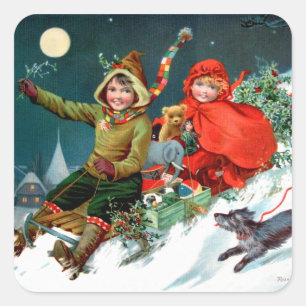 Sticker Carré Rosa C. Petherick : Noël Shopping