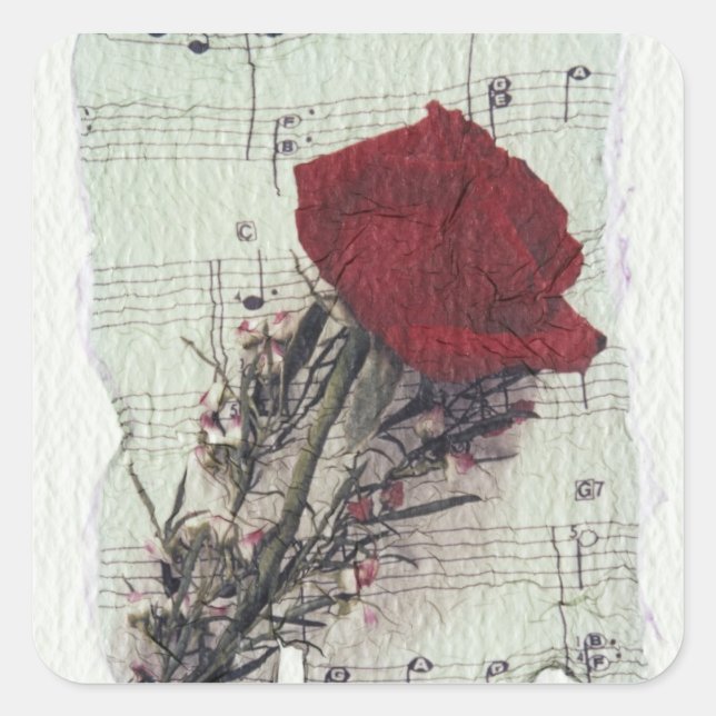 Sticker Carré <Rose and Music>par Kim Koza 2 (Devant)
