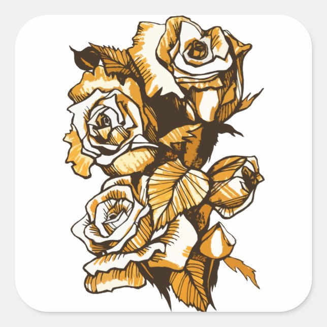 Sticker Carré Rose, art floral graphique, fleurs roses fleuries (Devant)