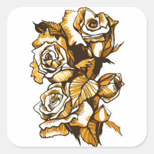 Sticker Carré Rose, art floral graphique, fleurs roses fleuries