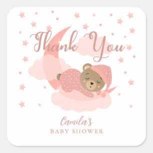 Sticker Carré Rose au-dessus de la lune couchant Merci de l'ours