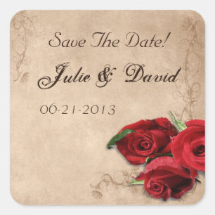 Sticker Carré Rose Beige Brown vintage Enregistrer La Date Maria