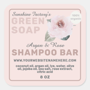 Sticker Carré Rose bio Argan savon Shampoo Bar Pastel Pink
