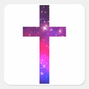Sticker Carré Rose Bleu Étoiles Croix Blanc