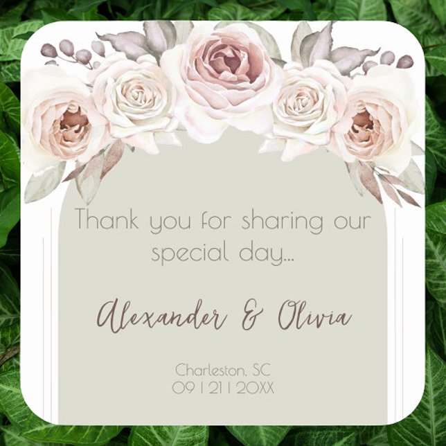 Sticker Carré Rose bohème Arch Wedding Favoriser (Bohemian Rose Arch Wedding Favor Sticker)
