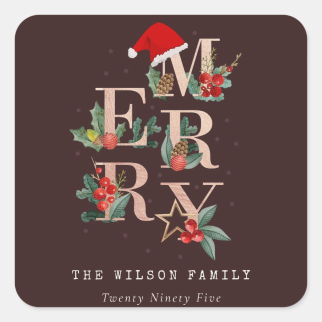 Sticker Carré Rose Brown Gold Red Green Joyeux Noël Folio (Devant)