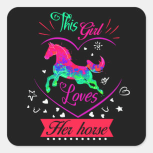 Sticker Carré Rose Cette Fille Aime Son Cheval