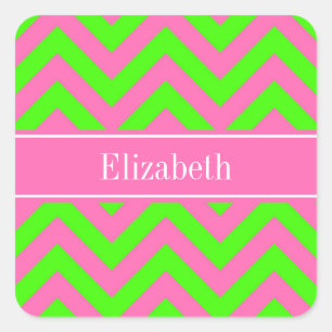 Sticker Carré Rose Chaud #2 Vert Citron LG Chevron Monogramme No