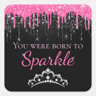 Sticker Carré Rose Chaud Pailleté Faux Brillant Né pour Briller