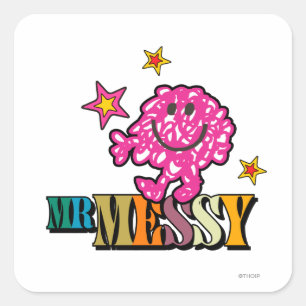 Sticker Carré Rose clair M. Messy   Étoiles Étincelantes