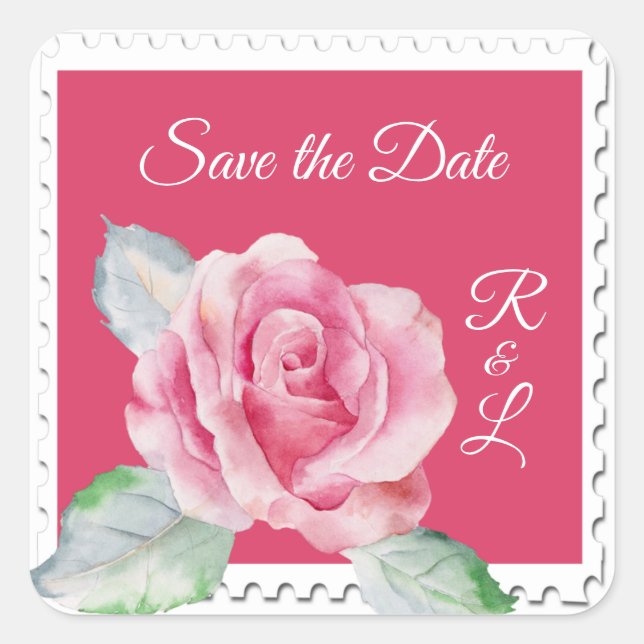 Sticker Carré Rose d'aquarelle Floral (Devant)