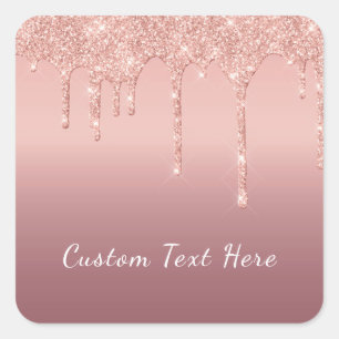 Sticker Carré Rose de texte personnalisé Parties scintillant d'é