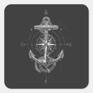 Sticker Carré Rose des vents d'ancre nautique vintage marine