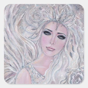 Sticker Carré Rose d'hiver Angel par Renee Lavoie