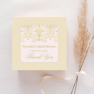 Sticker Carré Rose Doré Élégance Vintage Mariage Shower