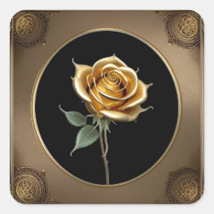 Sticker Carré Rose Élégante avec Cadre Décoratif Orné
