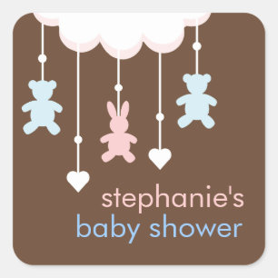 Sticker Carré Rose et mobile doux bleu de baby shower