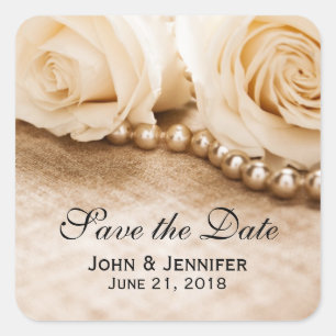 Sticker Carré Rose et perles