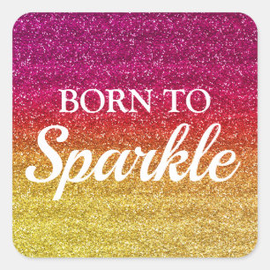 Sticker Carré Rose foncé scintillant et paillettes jaunes Née po