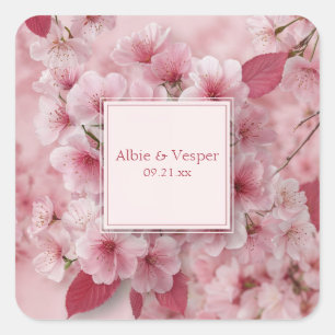 Sticker Carré Rose Fuschia Cerisier Rose Gold Mariage